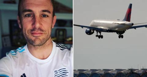 Split photo of Taylor Twellman, airplane.