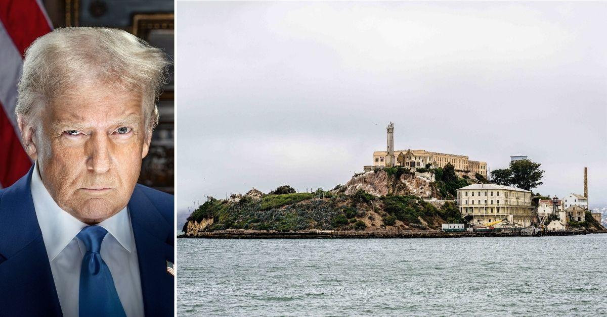 split photo of Donald Trump, Alcatraz