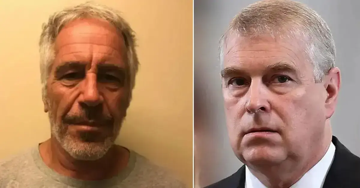 Split photos of Andrew Windsor and Jeffrey Epstein