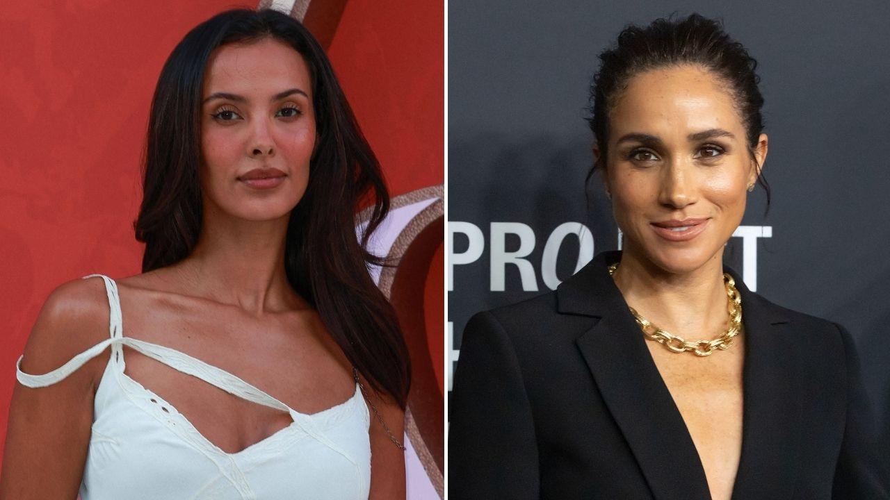 Split photo of Maya Jama and Meghan Markle