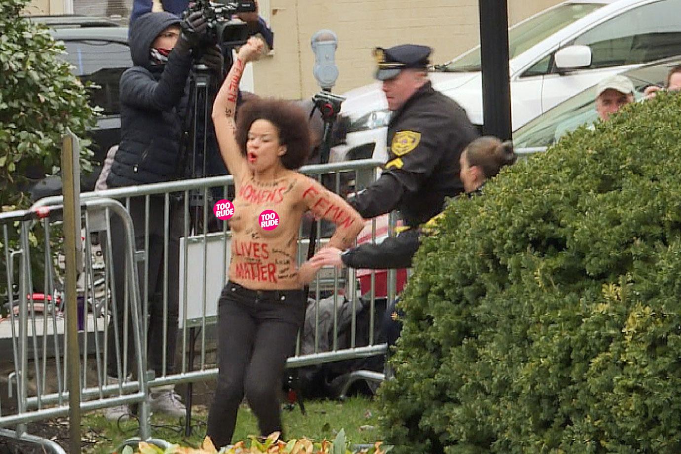 //Bill Cosby Topless Protestors Courthouse