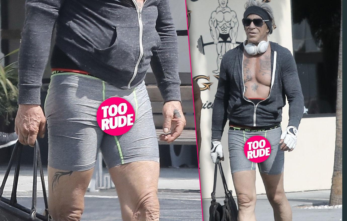 Mickey Rourke Flashes Bulge In Skin Tight Grey Boxers – At 64