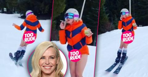 Chelsea Handler Skis Without Pants While Holding Margarita & Marijuana