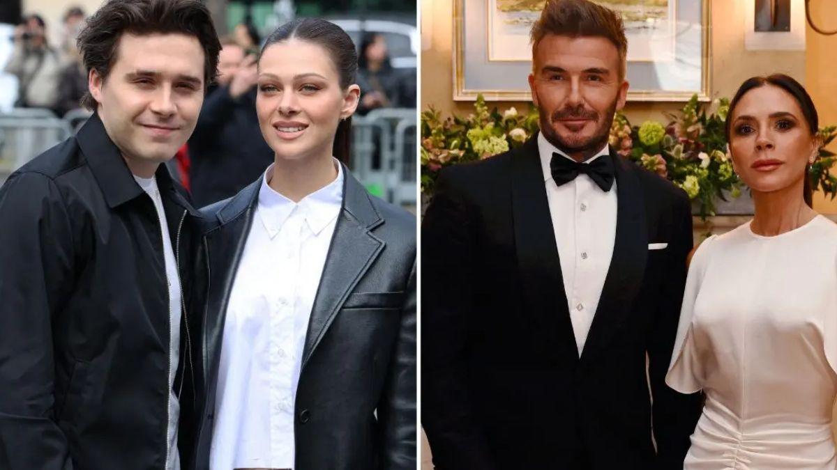 Split photos of Nicola Peltz, Brooklyn, David and Victoria Beckham