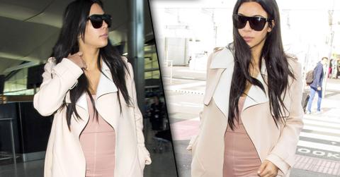 Kim Kardashian Pregnant Pink Unitard