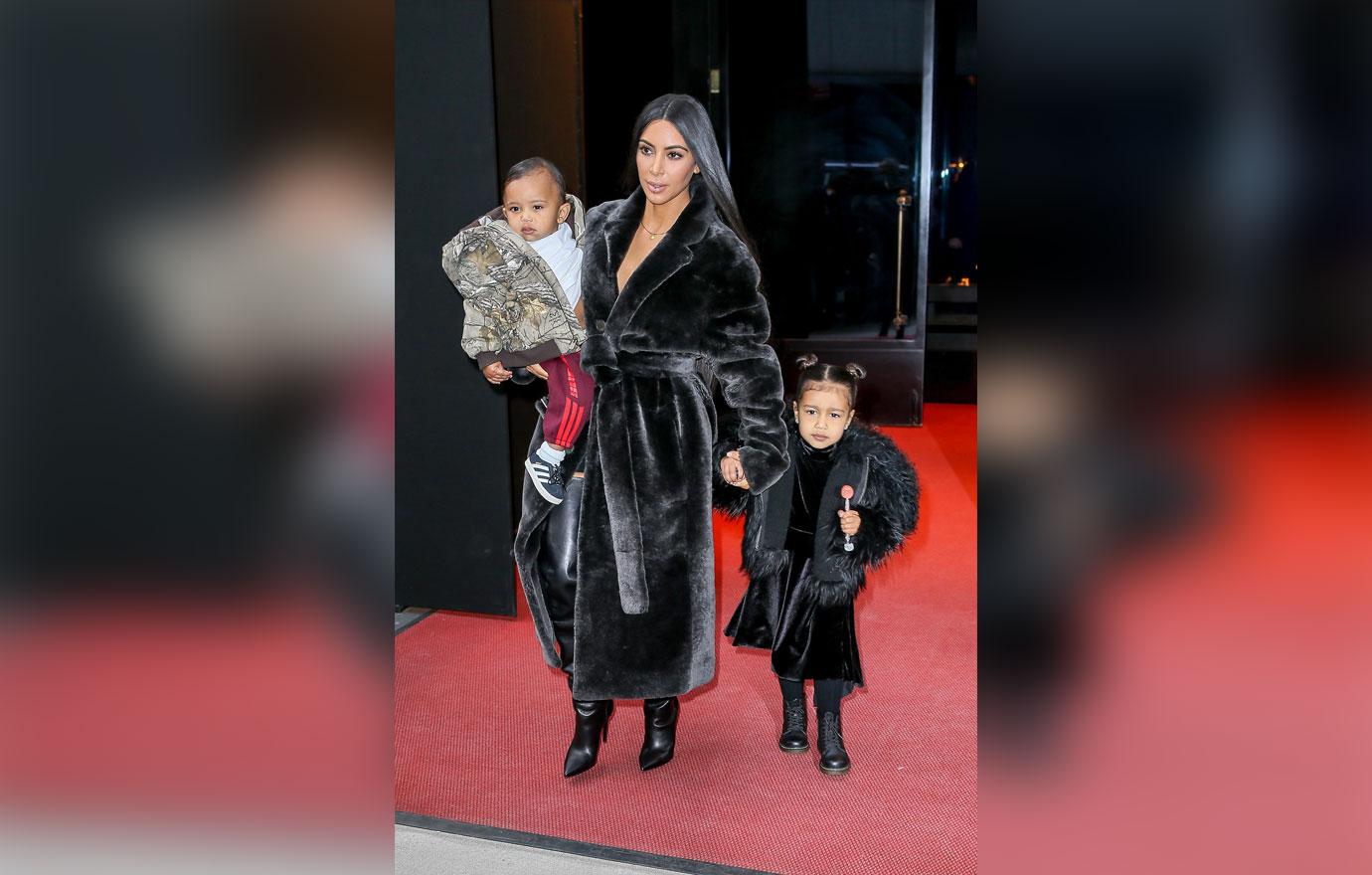 //kim kardashian fur coat north saint west nyc