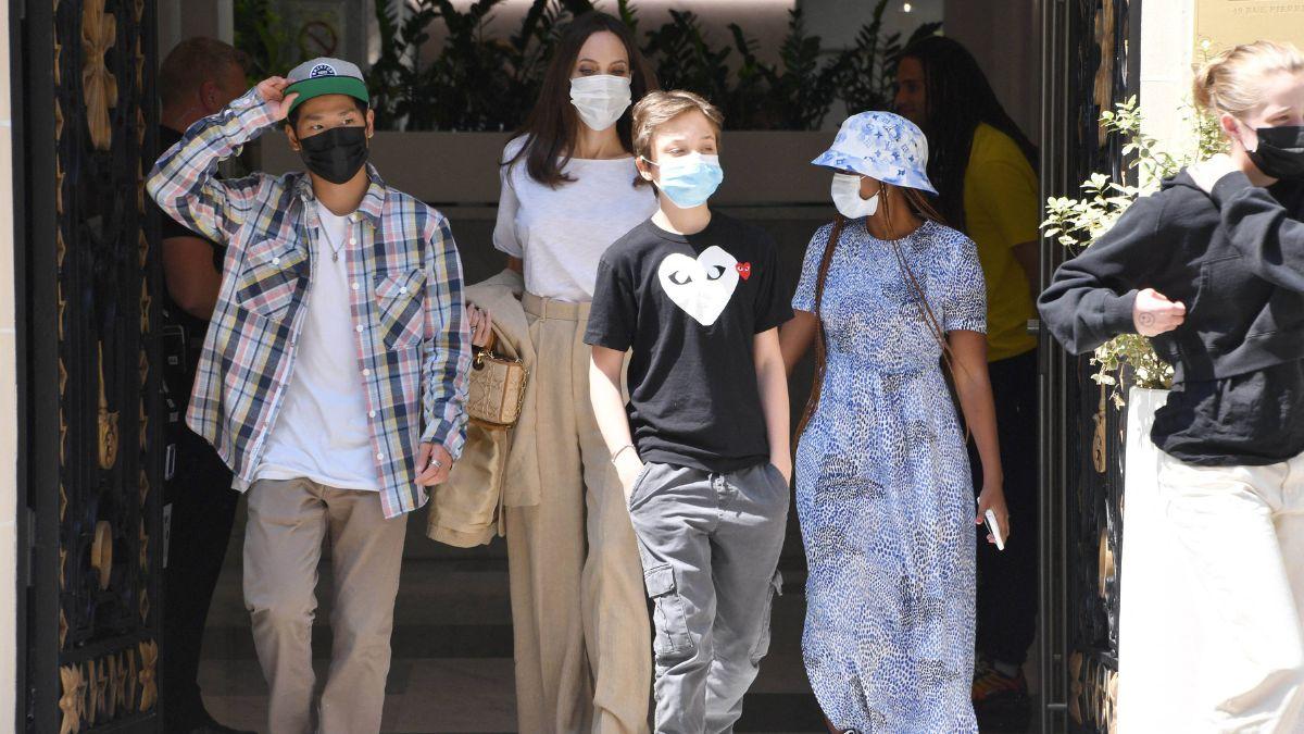 A photo of Angelina Jolie with children Pax, Zahara and Shiloh