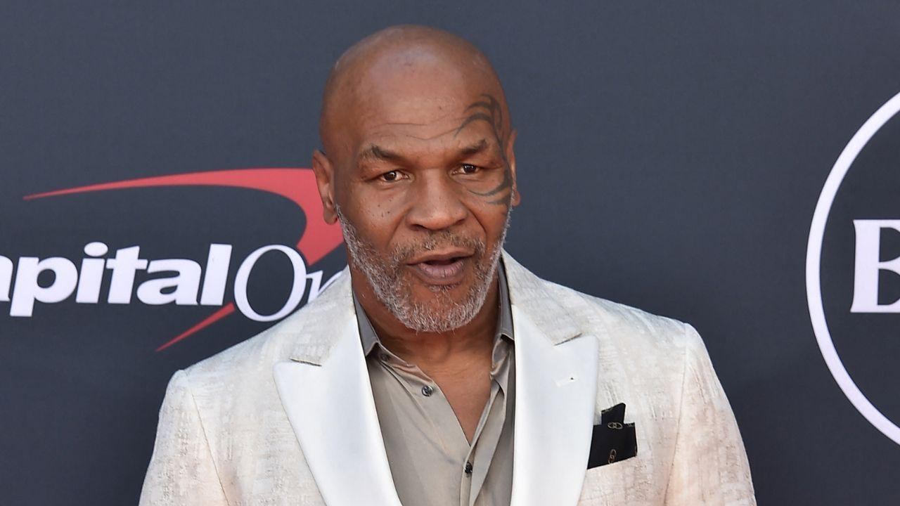 image of Mike Tyson spoke to reporters in the White House briefing room before joining Donald Trump at a rally in Syracuse, New York.