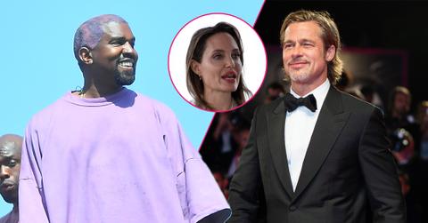 Left, Kanye West preaching for his church. Right, Brad Pitt attending a film premiere. Inset, Angelina Jolie.