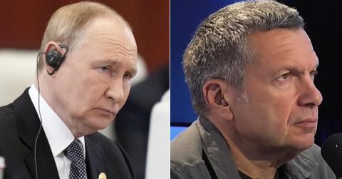 Split photo of Vladimir Putin, Vladimir Solovyov