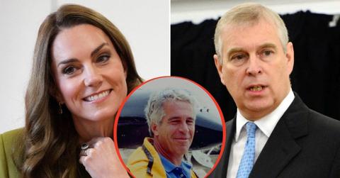 split image of Kate Middleton / Andrew Windsor / Jeffrey Epstein