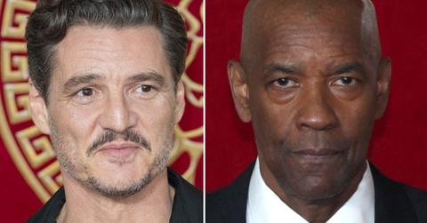 Split photo of Pedro Pascal and Denzel Washington.