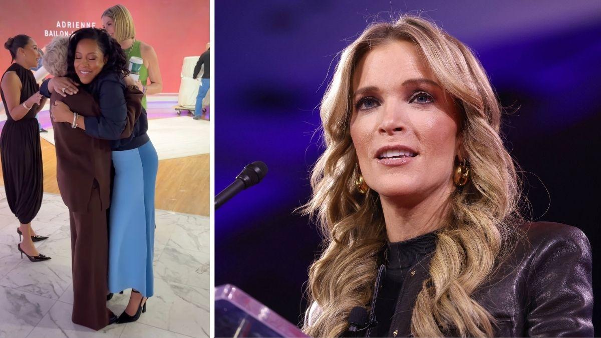 split image of Sheinelle Jones hugging Adrienne Bailon-Houghton's mom / Megyn Kelly