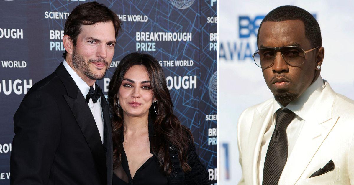 Composite photo of Ashton Kutcher, Mila Kunis and Sean 'Diddy' Combs