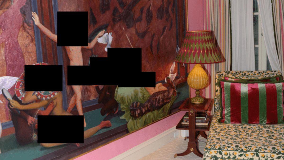 Photo of oil painting depicted a boy surrounded by naked women.