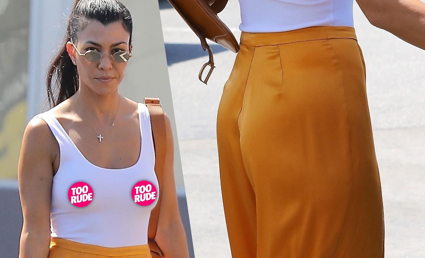 Kourtney Kardashian Goes Braless Yellow Pants