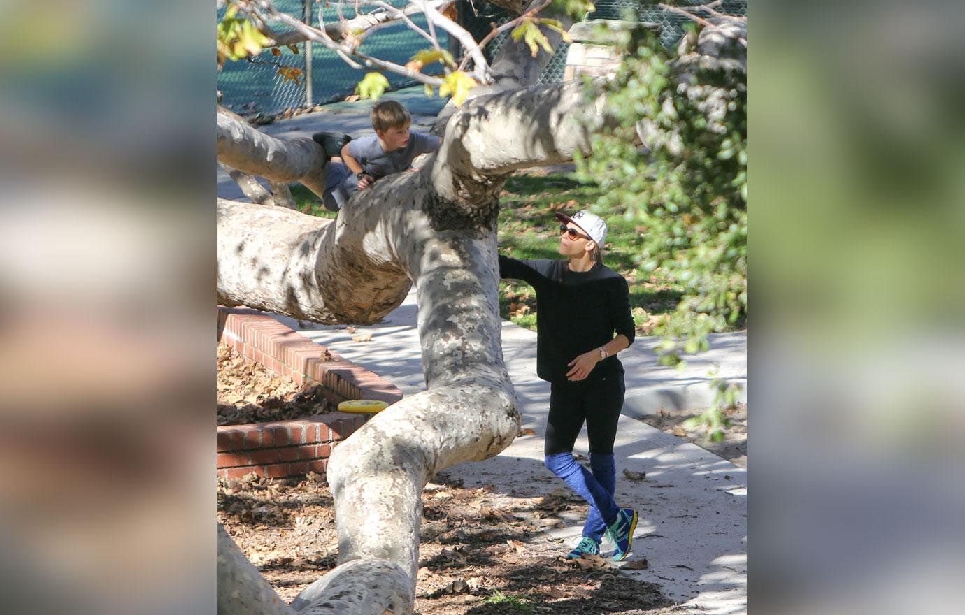 Jennifer Garner gives her son Samuel a piggyback ride after picking him up  from school in Brentwood