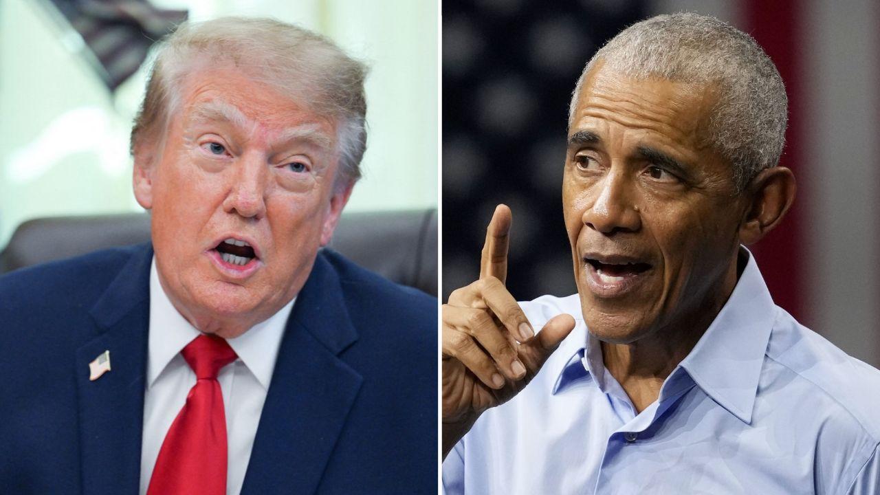 A photo of Donald Trump alongside a photo of Barack Obama