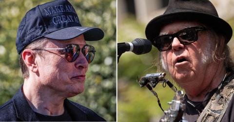Split photo of Elon Musk, Neil Young