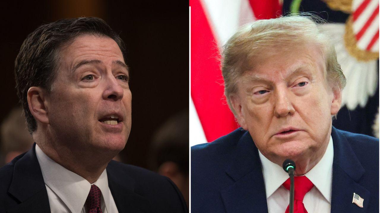 A photo of James Comey alongside a photo of Donald Trrump