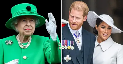 Split photos or Queen Elizabeth,Prince Harry and Meghan Markle