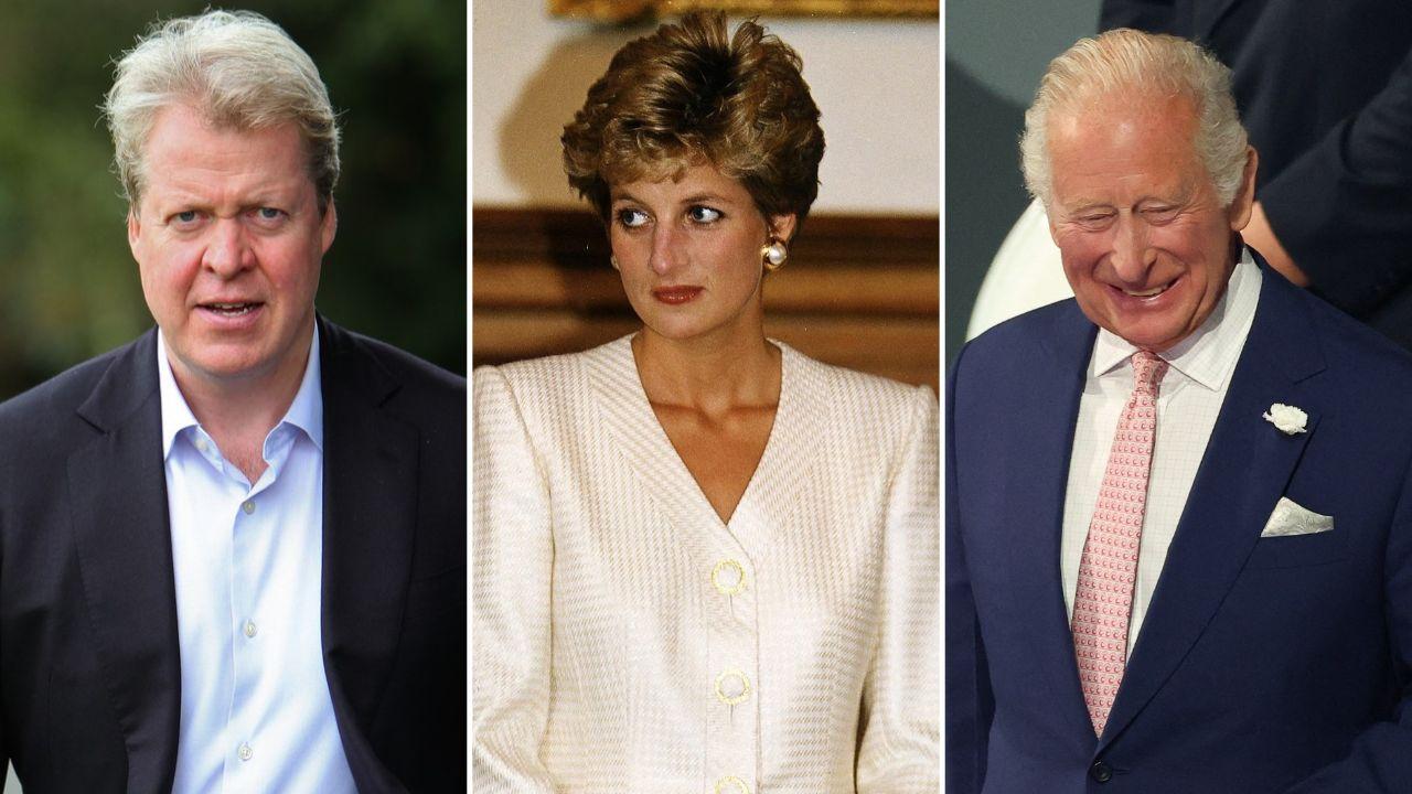 Split photos of Charles Spencer, Princess Diana and King Charles