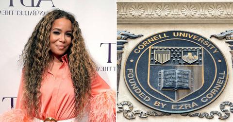 A photo of Sunny Hostin alongside a photo of the Cornell University emblem