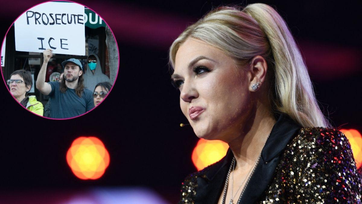 Composite photo of ICE protests and Erika Kirk