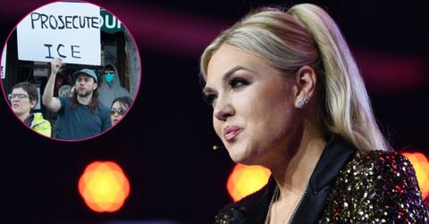 Composite photo of ICE protests and Erika Kirk