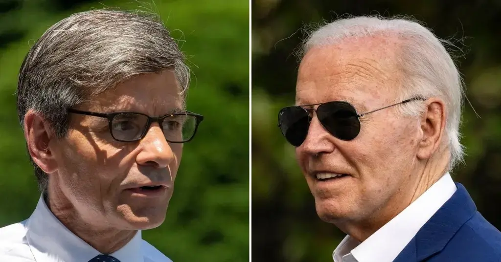 Composite photo of George Stephanopoulos and President Joe Biden