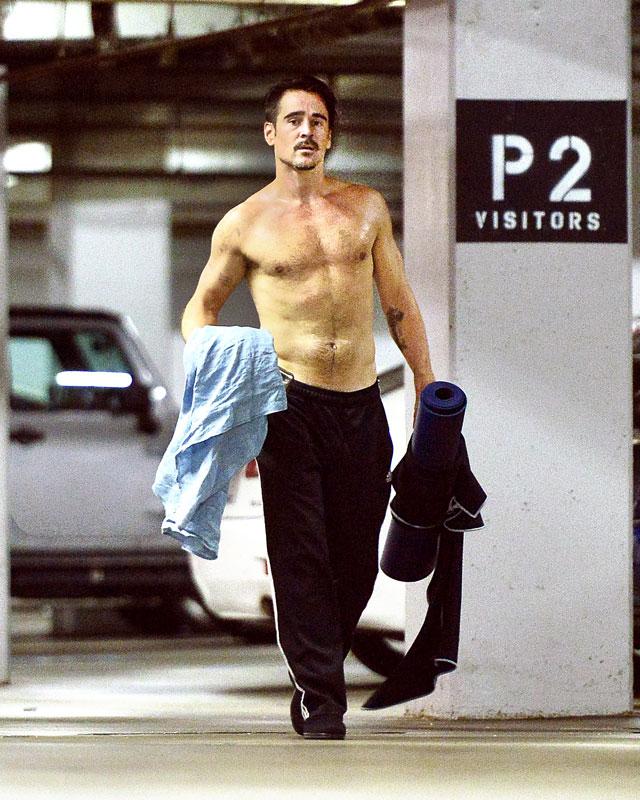 Colin Farrell Shirtless Yoga