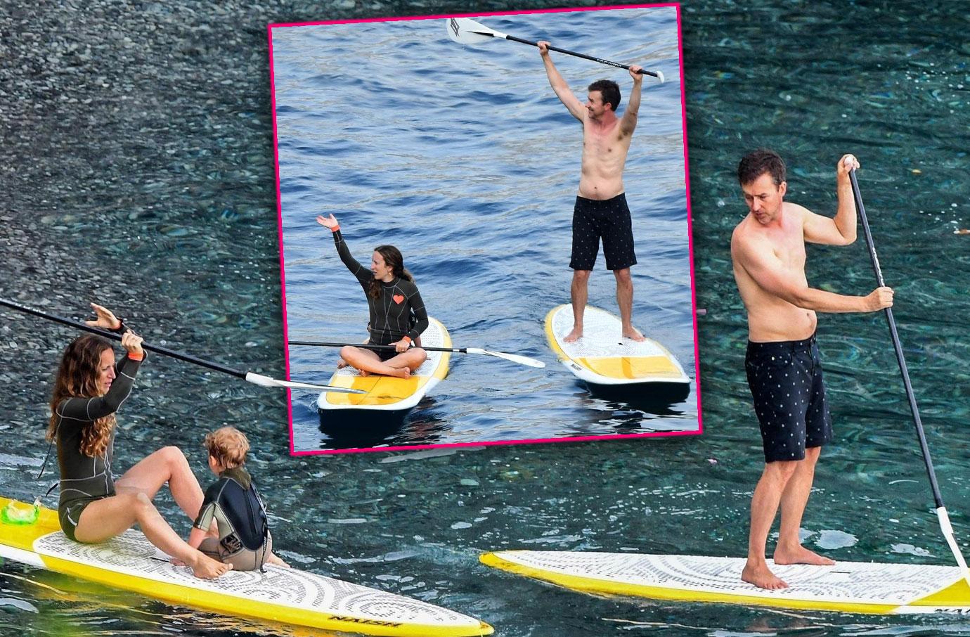 Edward Norton Shirtless Paddleboard Family Pics