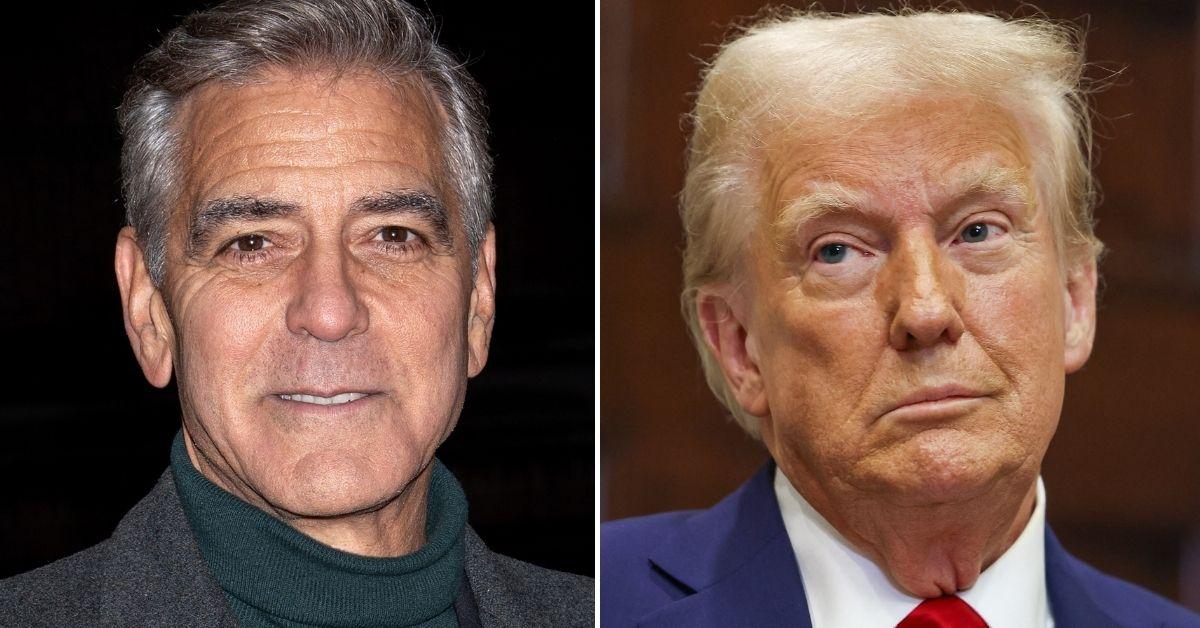 Split photo of George Clooney and Donald Trump.