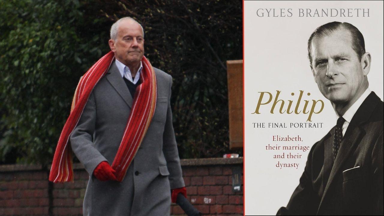 Photo of Gyles Brandreth and 'Philip: The Final Portrait' book