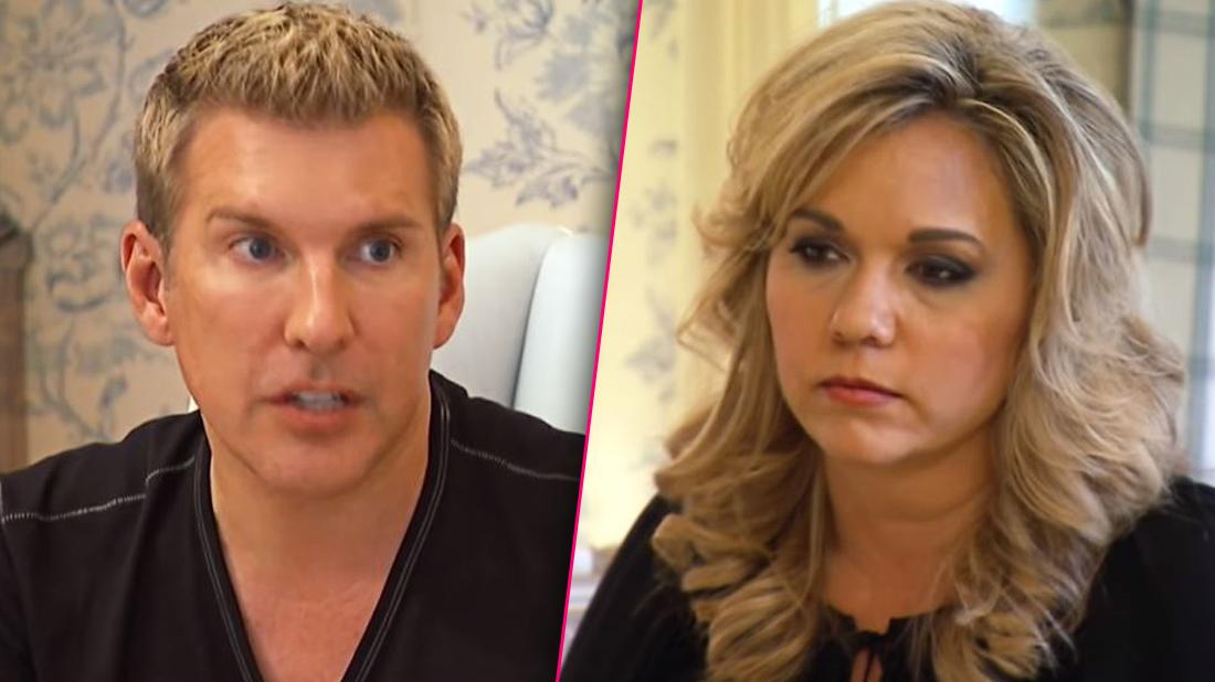 Todd Chrisley Closeup Looking Upset Split Julie Chrisley Looking Sad