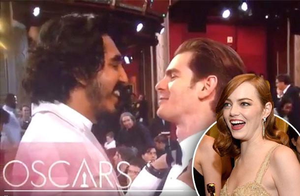 //andrew garfield emma stone engagement rumors oscar dev patel kiss pp