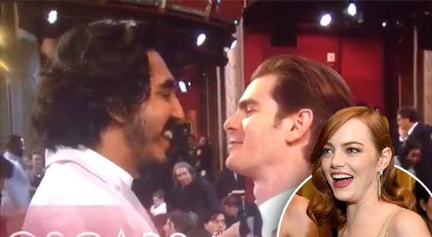 //andrew garfield emma stone engagement rumors oscar dev patel kiss pp