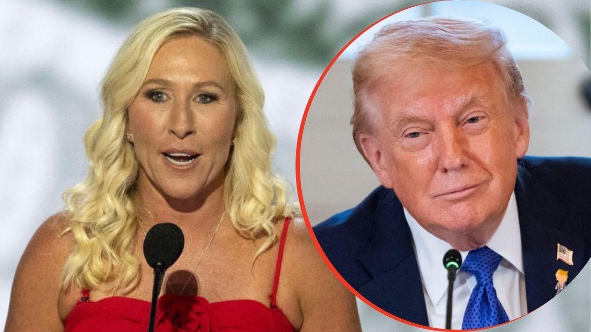 split image of Marjorie Taylor Greene and Donald Trump