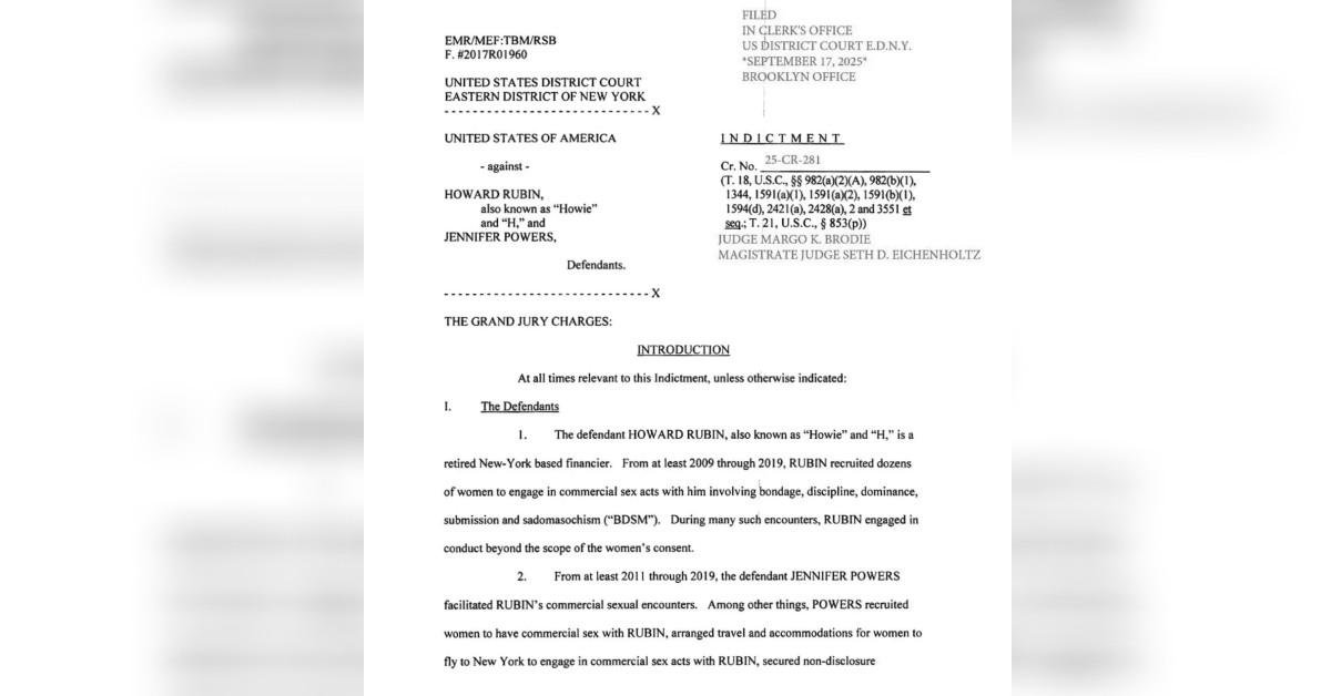 Photo of Howard Rubin's 10-count indictment.
