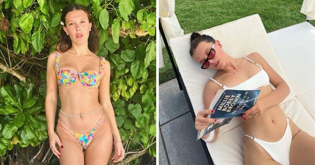 Split photo of Millie Bobby Brown