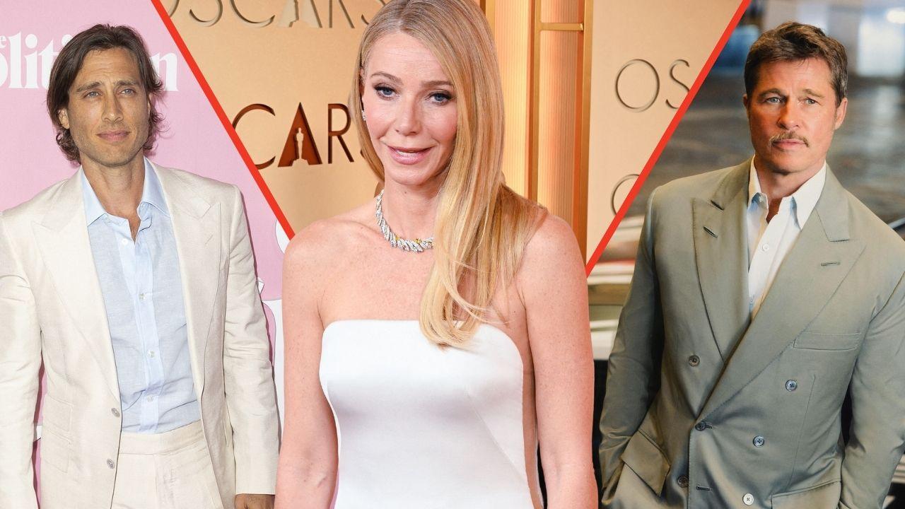 Split photo of Brad Falchuk, Gwyneth Paltrow and Brad Pitt