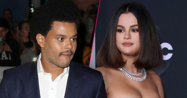 Photo Split, Abel Tesfaye AKA The Weekend Looking right, Selena Gomez Wearing Lime Green Dress Looking Left