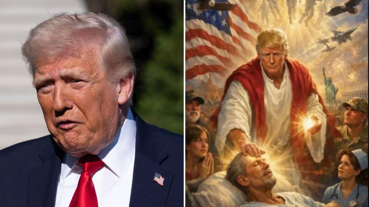 split image of Donald Trump and Donald Trump AI image