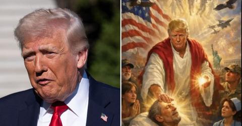 split image of Donald Trump and Donald Trump AI image