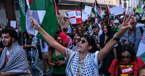 hundreds of anti israel protesters storm the streets of manhattan