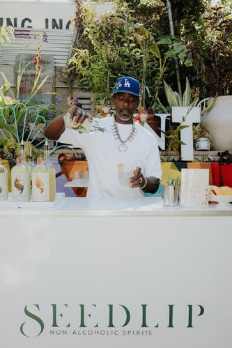 ron finley toasts the seedlip x the ron finley for the planet partnership launch in los angeles ca with seasonal cocktails made with seedlip non alcoholic spirits