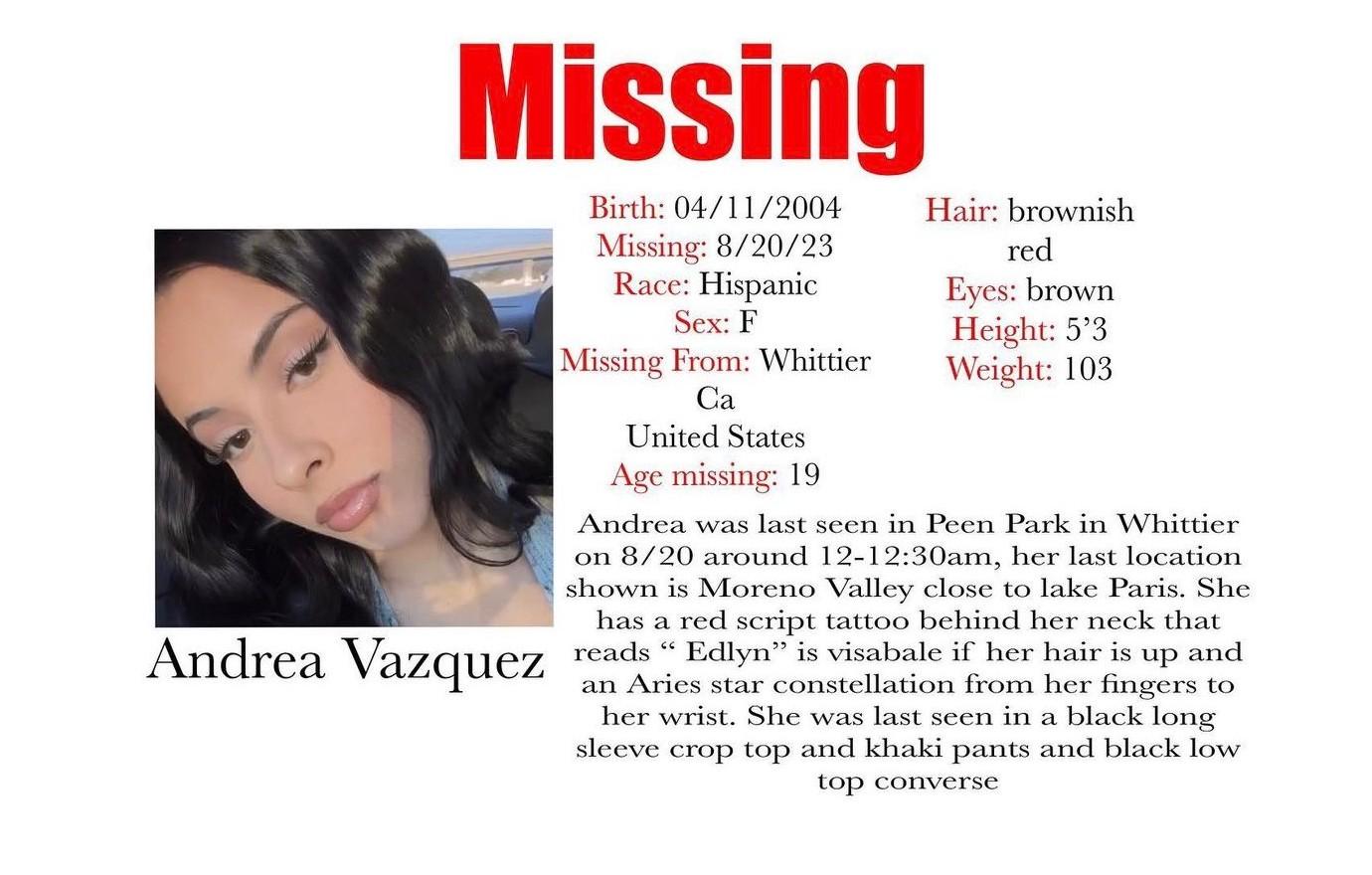 Whittier Shooting, Kidnapping: Autopsy of Andrea Vazquez, 19, Completed