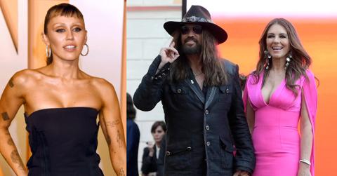 photo of miley cyrus, billy ray cyrus and elizabeth hurley