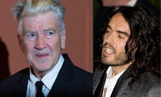 Split photo of David Lynch, Russell Brand