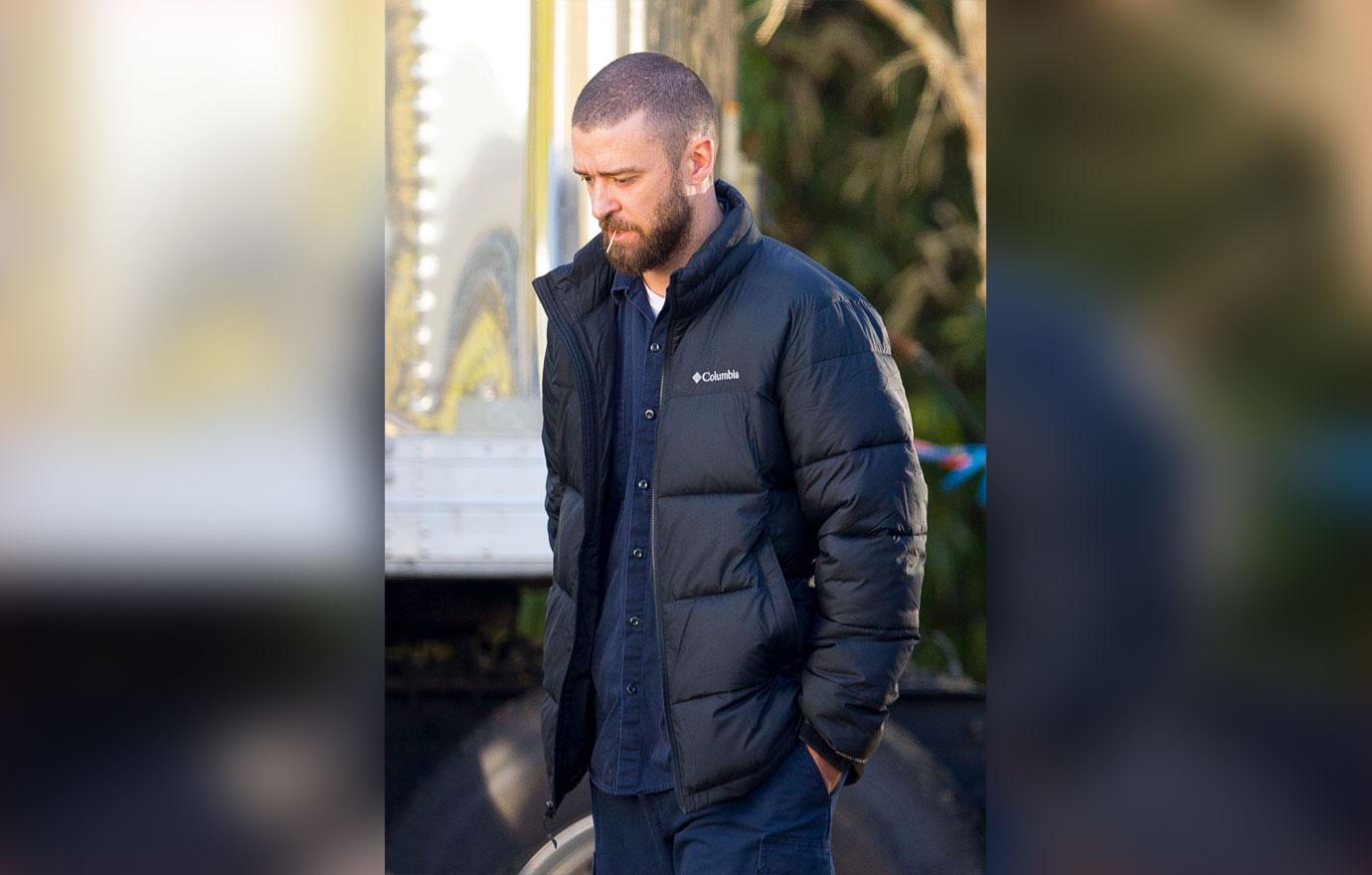 Justin Timberlake Looks WorriedOn Set While Filming After PDA With Costar